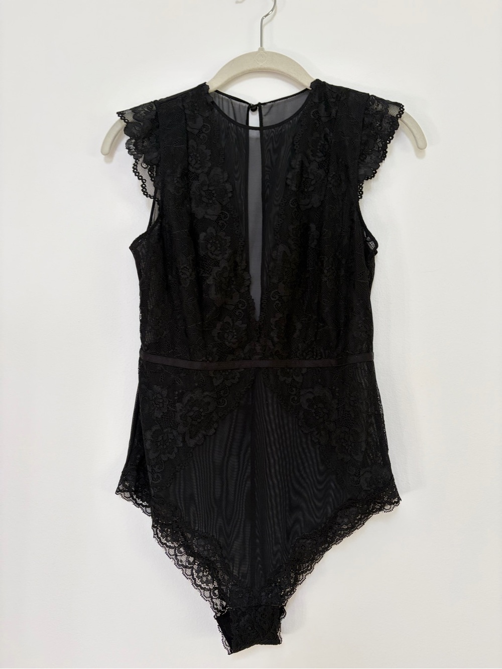 Sheer Net Lace Bodysuit Black Medium